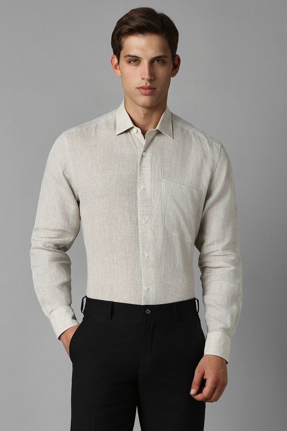 Men Grey Classic Fit Textured Full Sleeves Formal Shirt-Grey