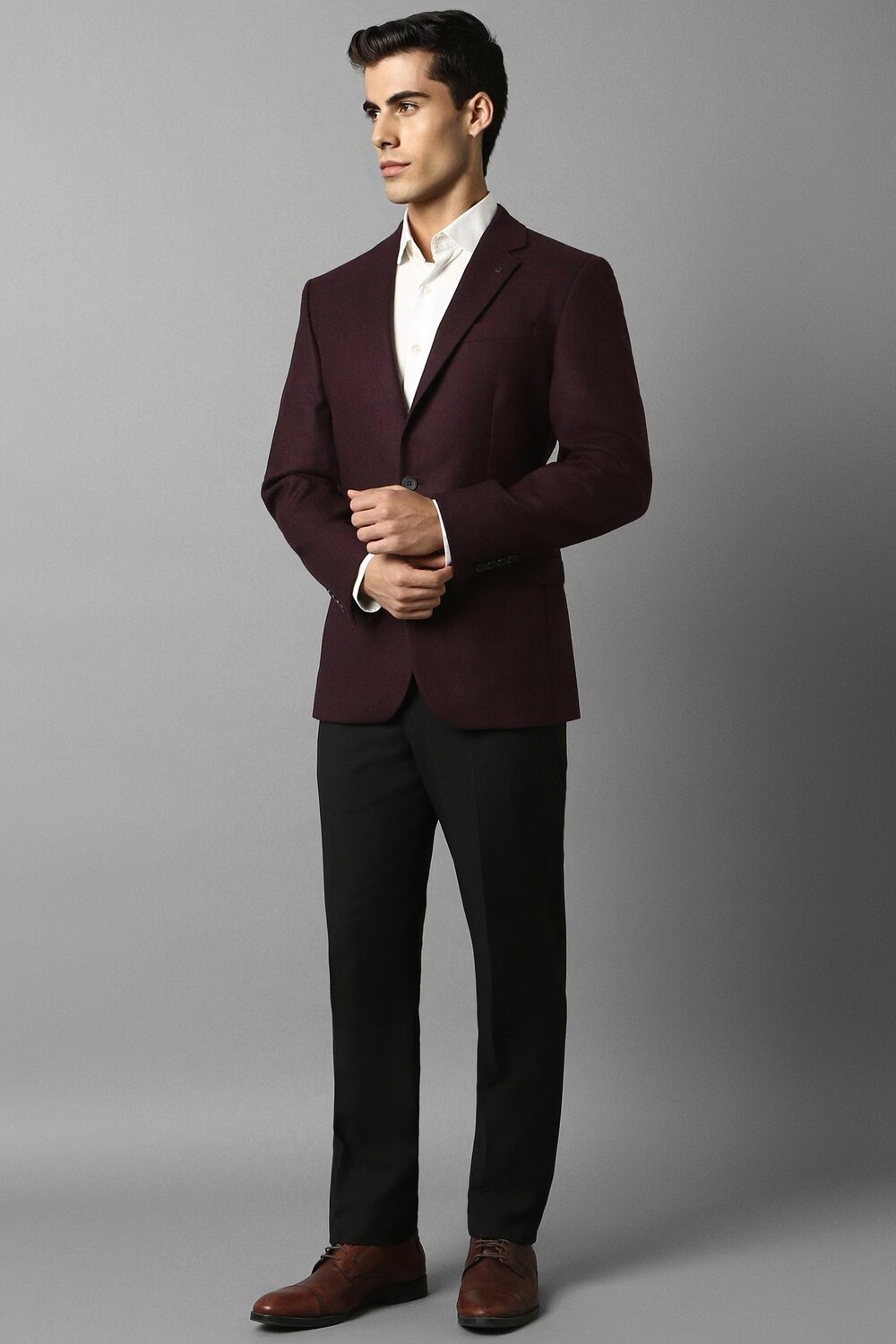 Men Purple Regular Fit Textured Formal Blazer-Purple