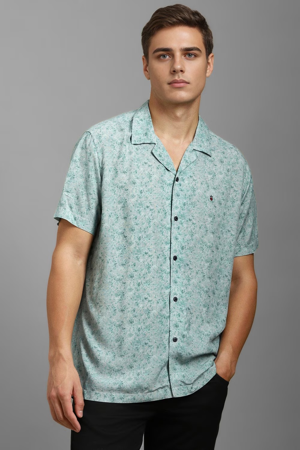 Men Green Slim Fit Print Half Sleeves Casual Shirt-Green 1 60116-men-green-slim-fit-print-half-sleeves-casual-shirt-green-1.jpg