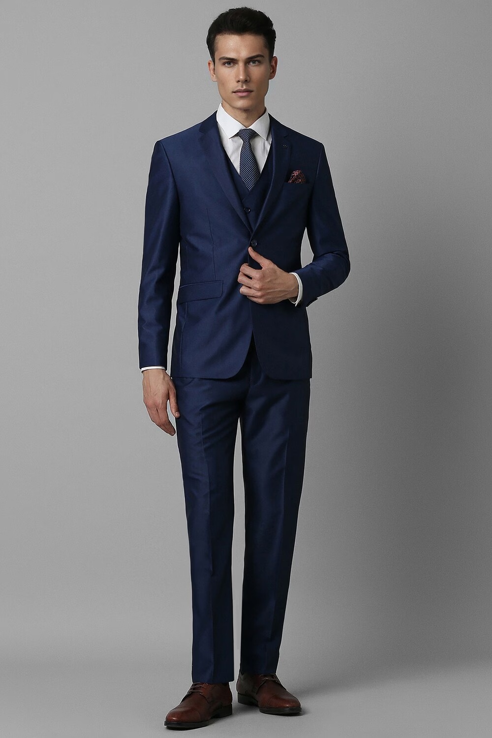 Men Navy Slim Fit Textured Formal Three Piece Suit-Navy