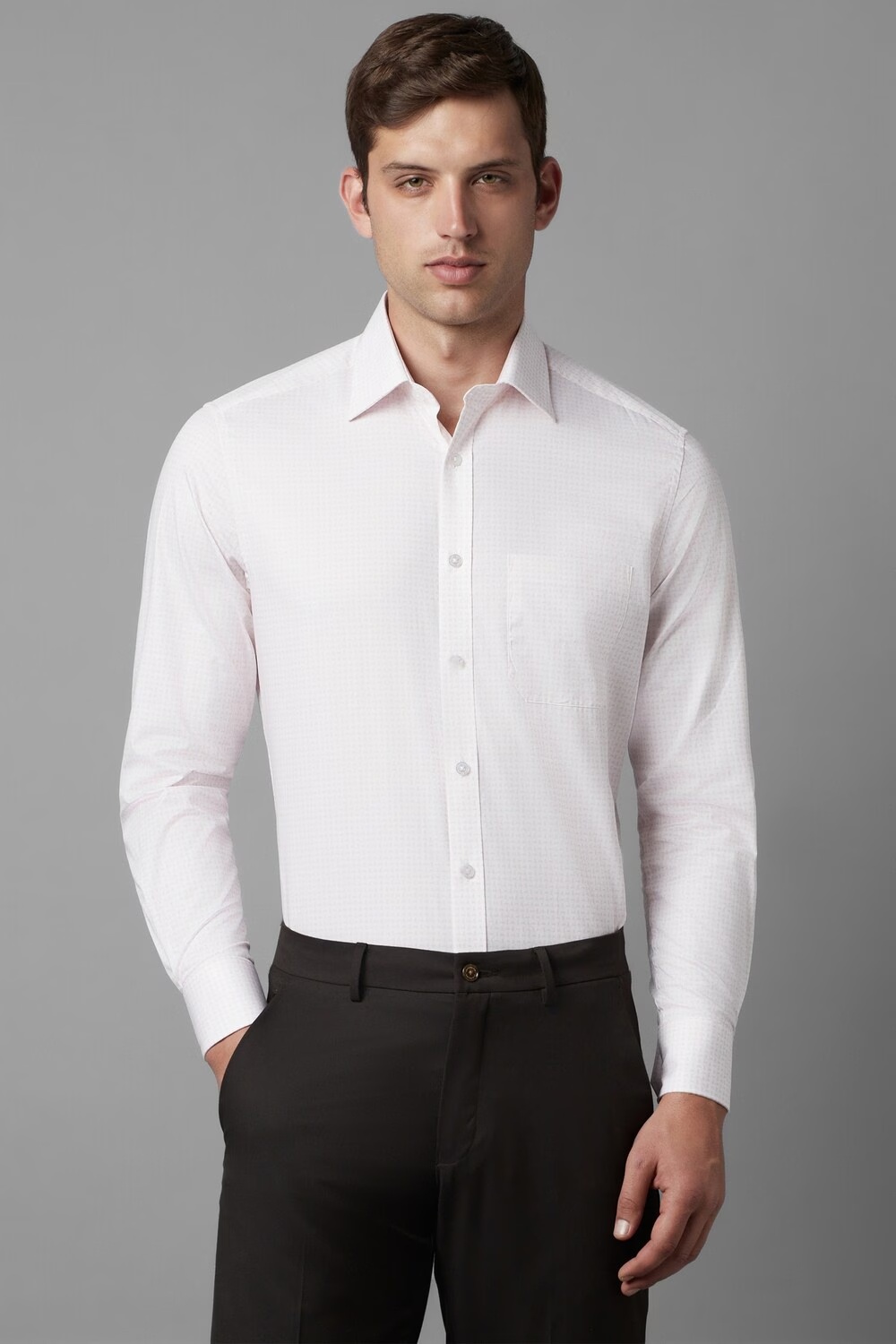 Men White Classic Fit Print Full Sleeves Formal Shirt-White