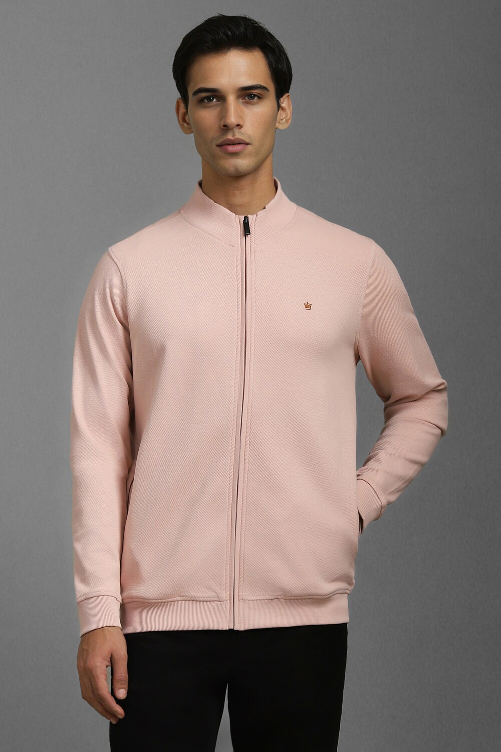 Men Casual Pink Textured Sweatshirt-Pink