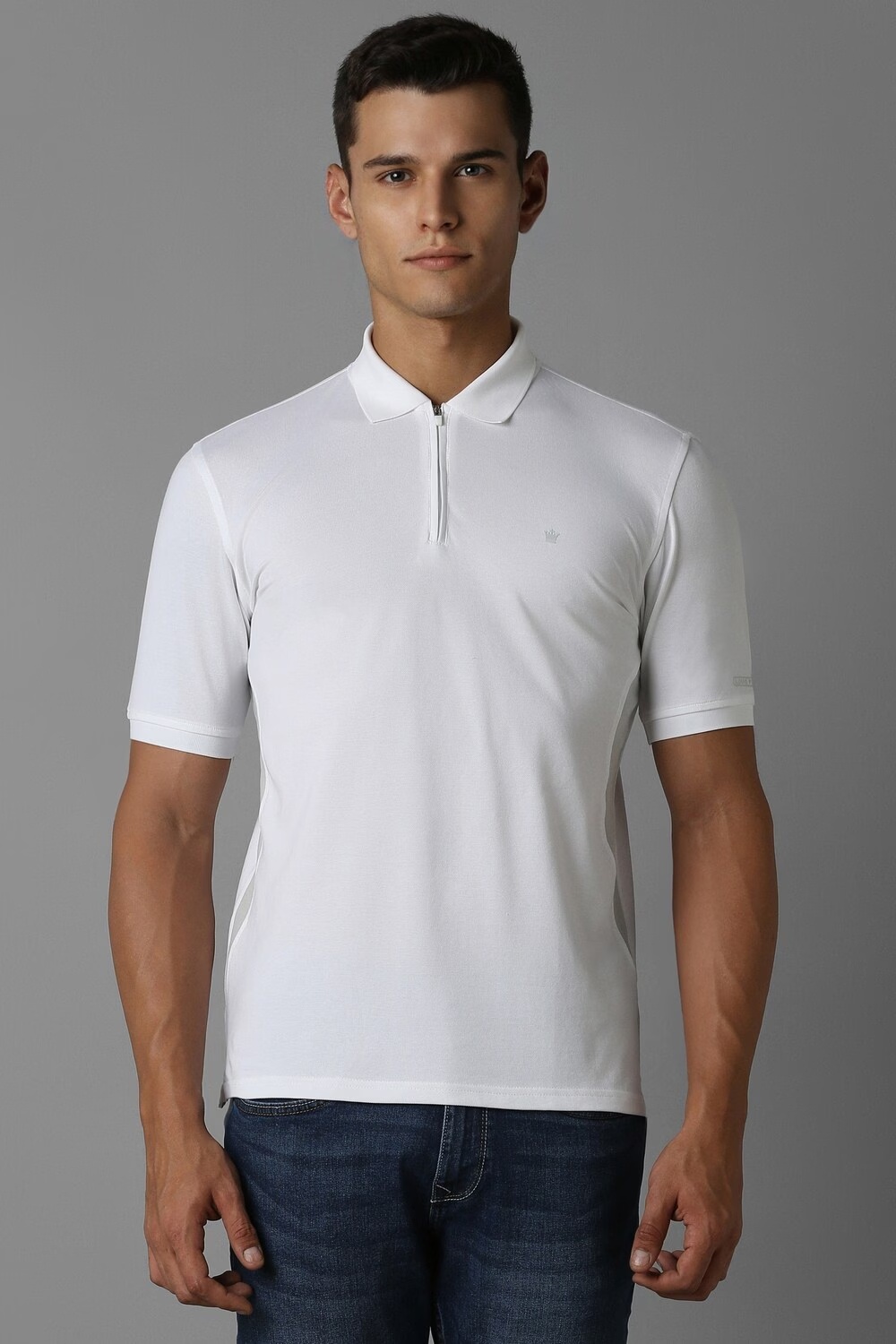 Men White Solid Polo Neck T-shirt-White