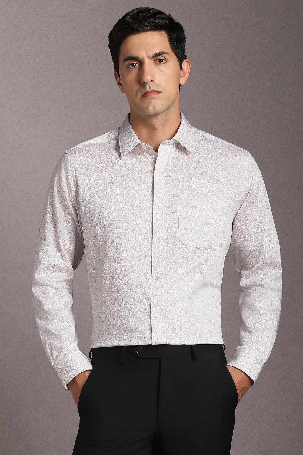 Men Beige Print Full Sleeves Formal Shirt-Beige