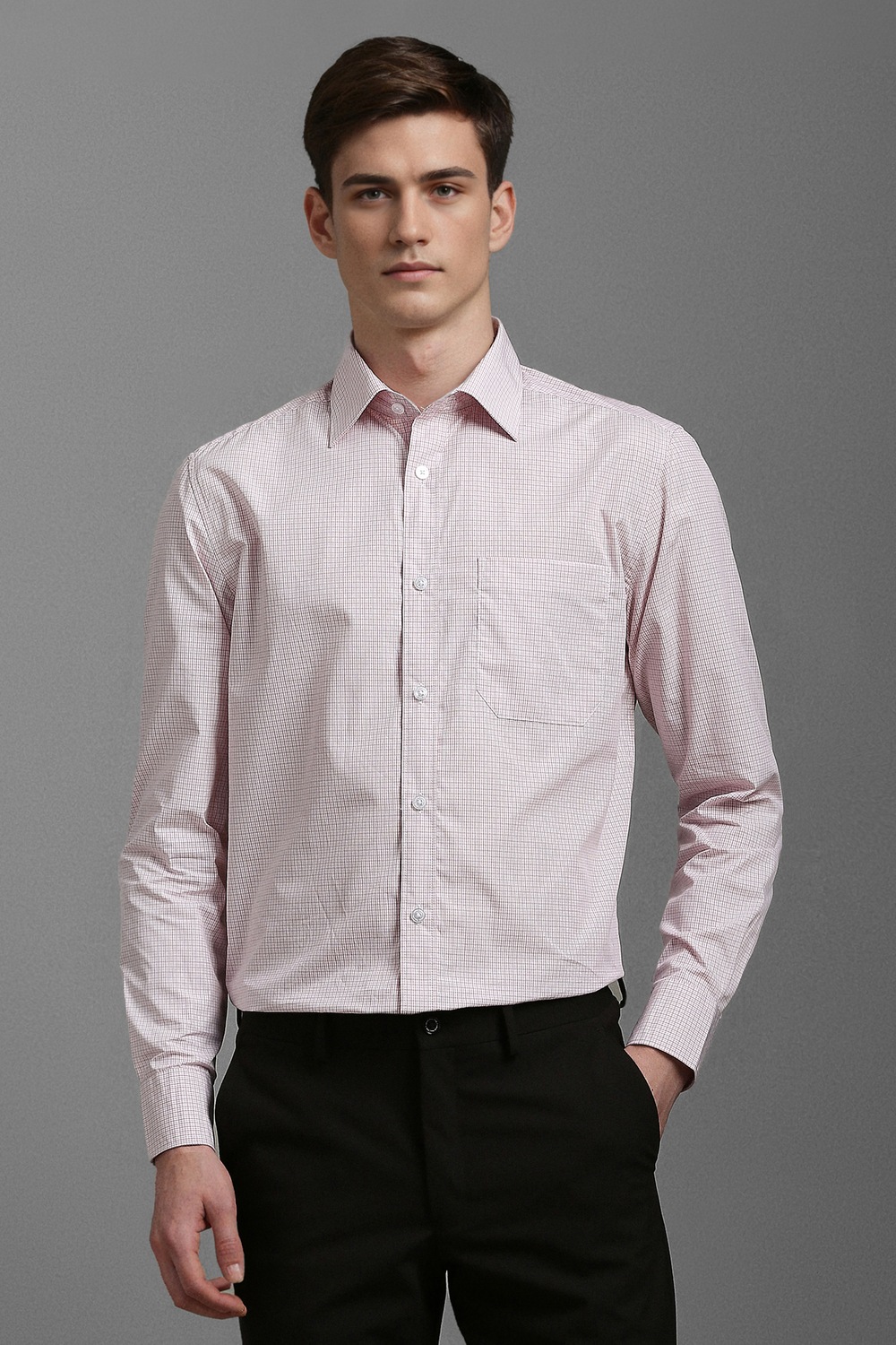 Men Pink Classic Fit Check Full Sleeves Formal Shirt-Pink