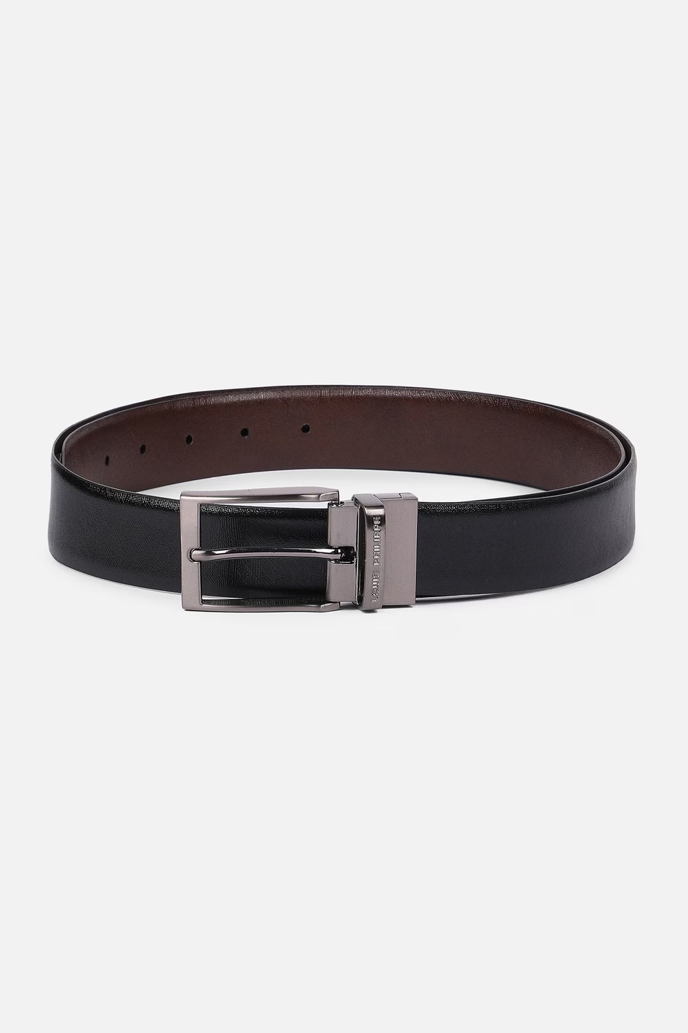 Men Black Textured Genuine Leather Formal Belt-Black