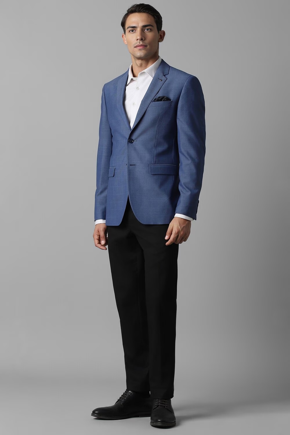 Men Blue Slim Fit Check Formal Blazer-Blue