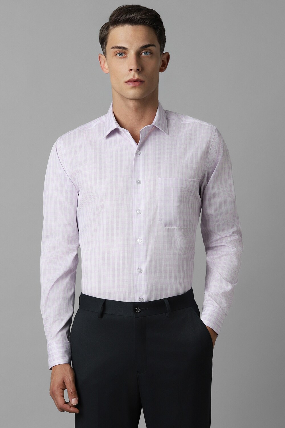 Men Lilac Slim Fit Check Full Sleeves Formal Shirt-Lilac