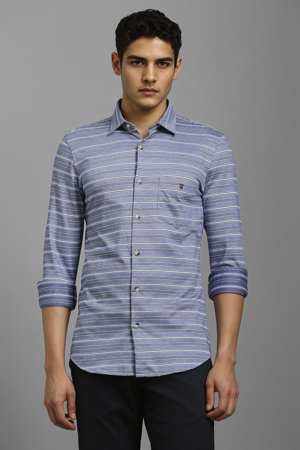 Men Light Blue Stripe Full Sleeves Casual Shirt-Light Blue