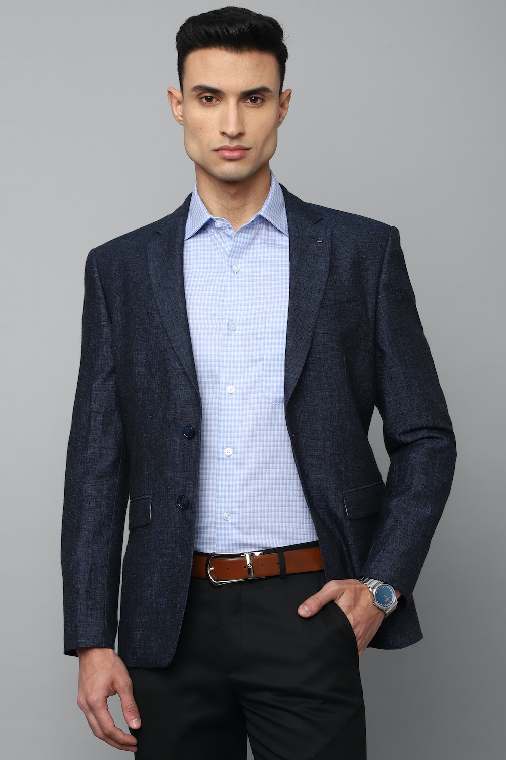 Men Navy Slim Fit Textured Formal Blazer-Navy 1 60632-men-navy-slim-fit-textured-formal-blazer-navy-1.jpg