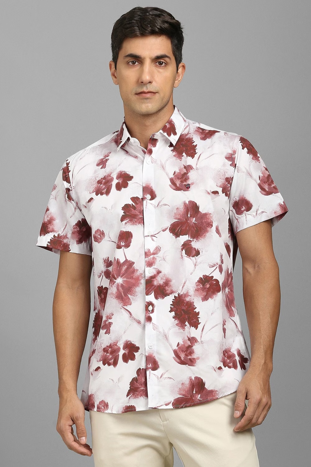 Men White Print Half Sleeves Casual Shirt-White
