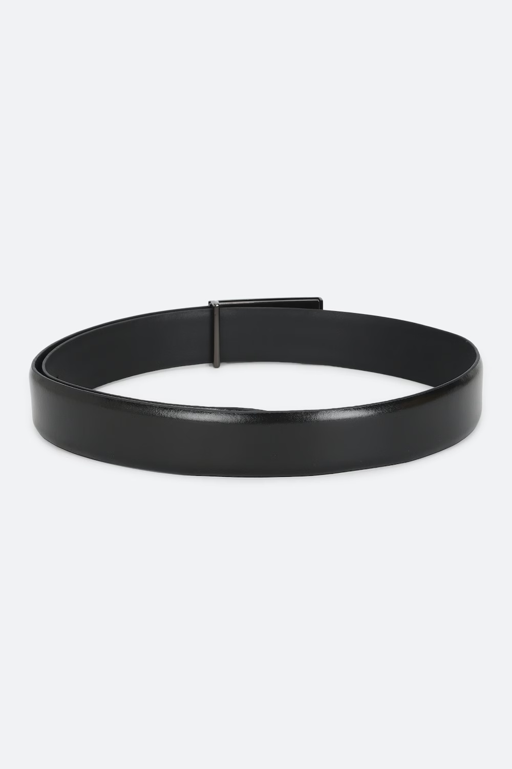 Men Black Solid Genuine Leather Formal Belt-Black