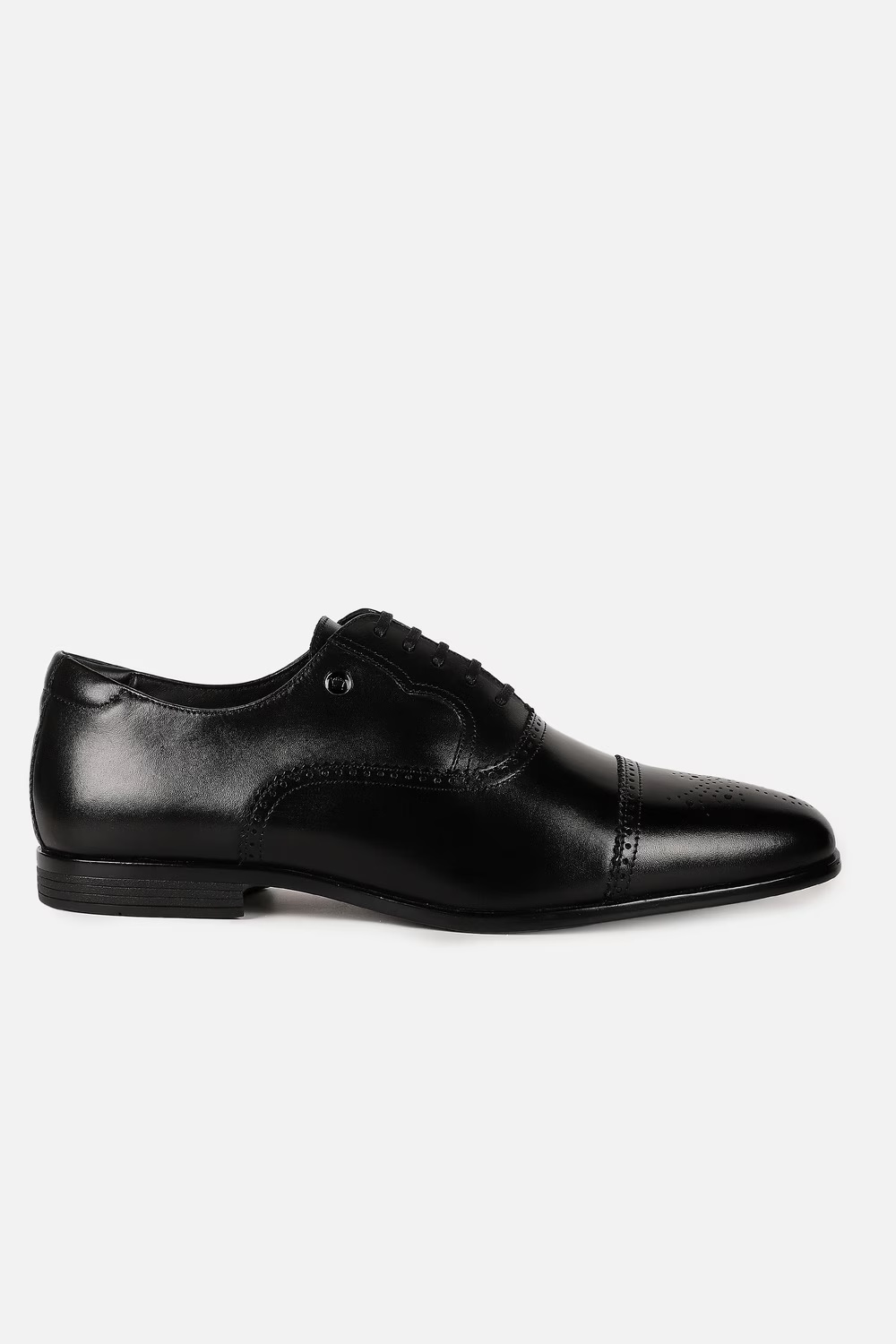 Men Black Leather Lace Up Shoes-Black