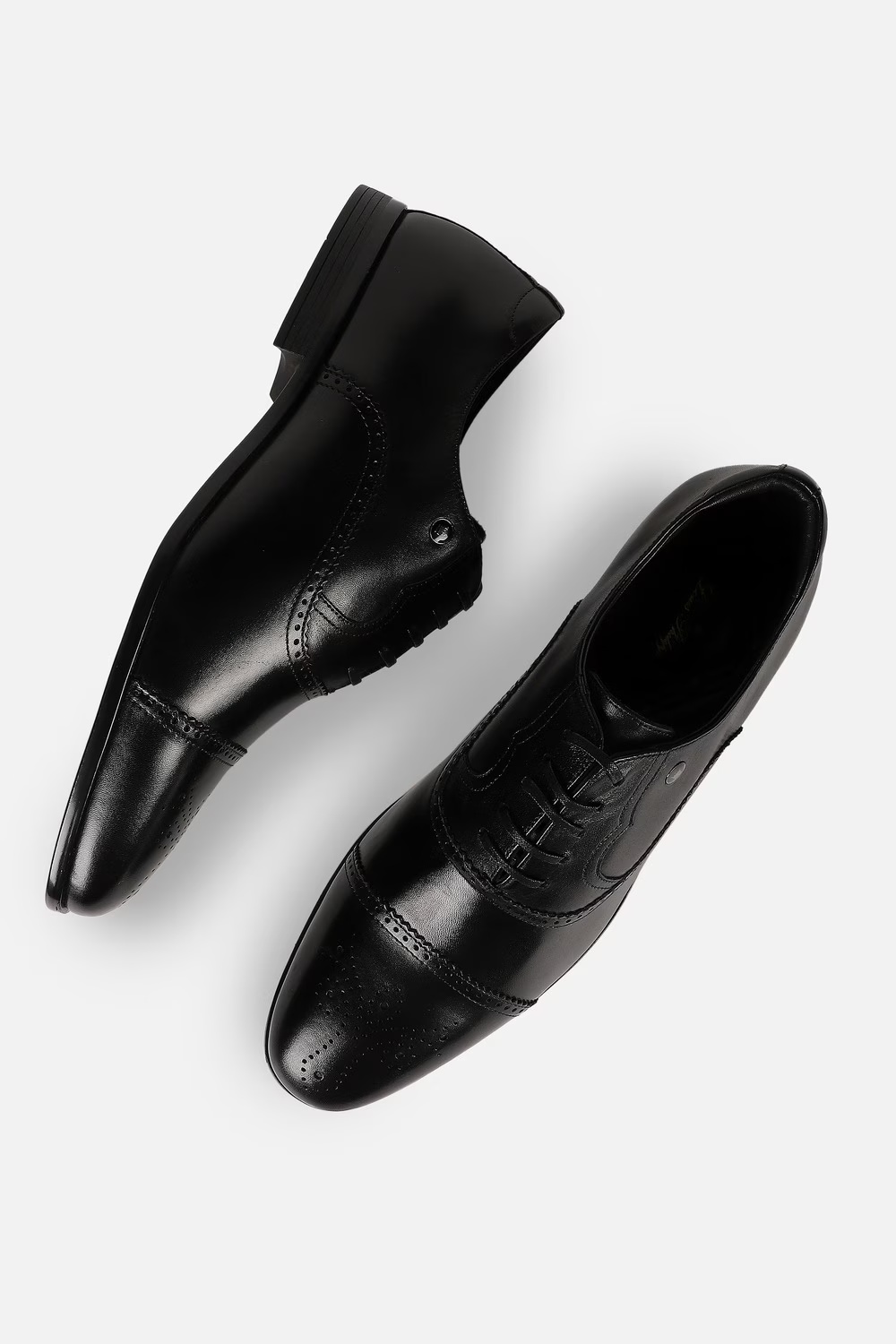 Men Black Leather Lace Up Shoes-Black