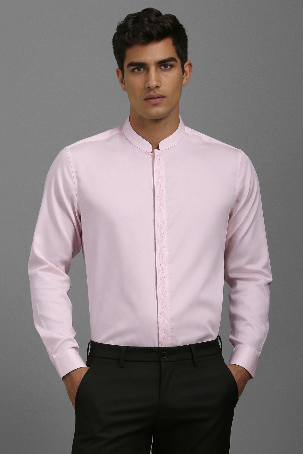 Men Pink Slim Fit Embellished Full Sleeves Formal Shirt-Pink