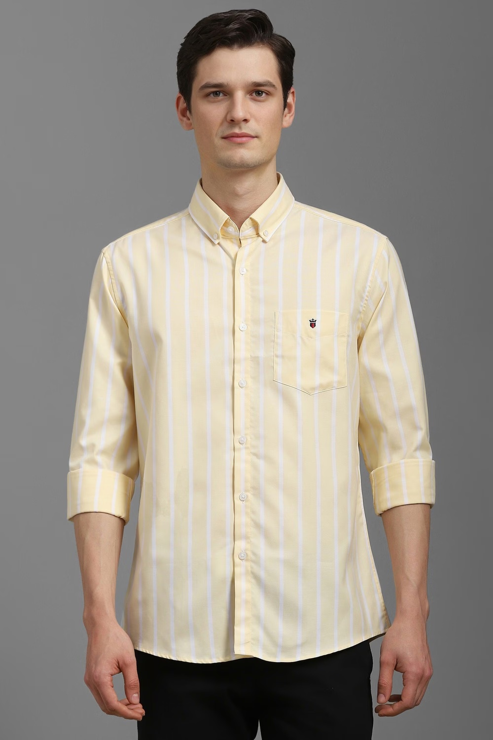Men Yellow Slim Fit Stripe Full Sleeves Casual Shirt-Yellow