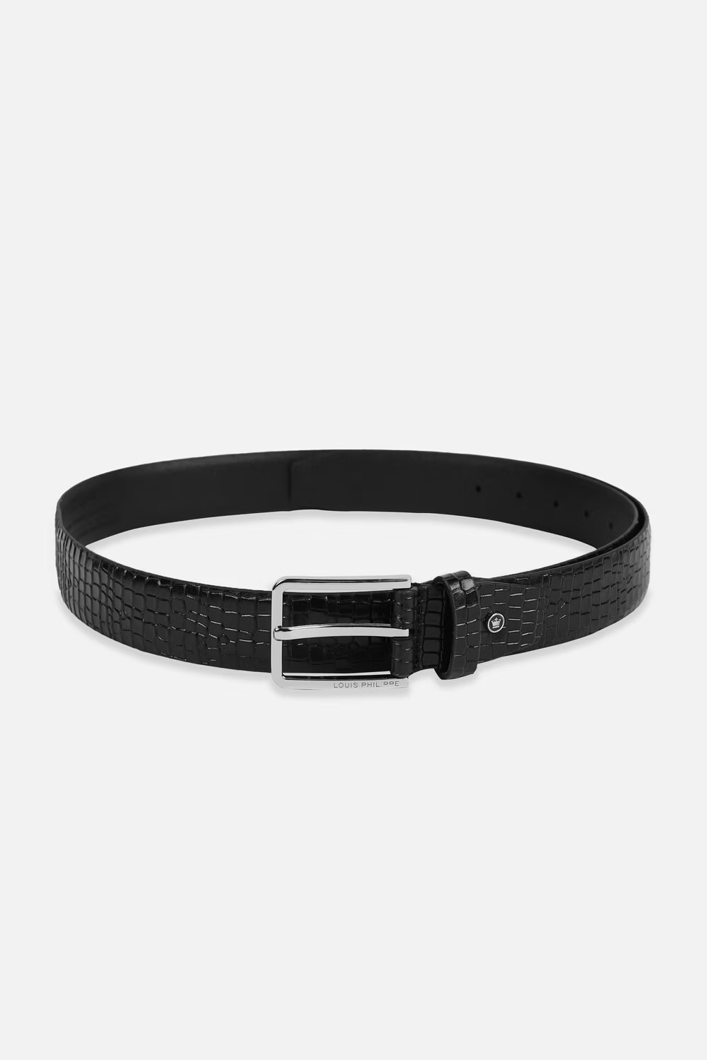 Men Black Textured Genuine Leather Formal Belt-Black