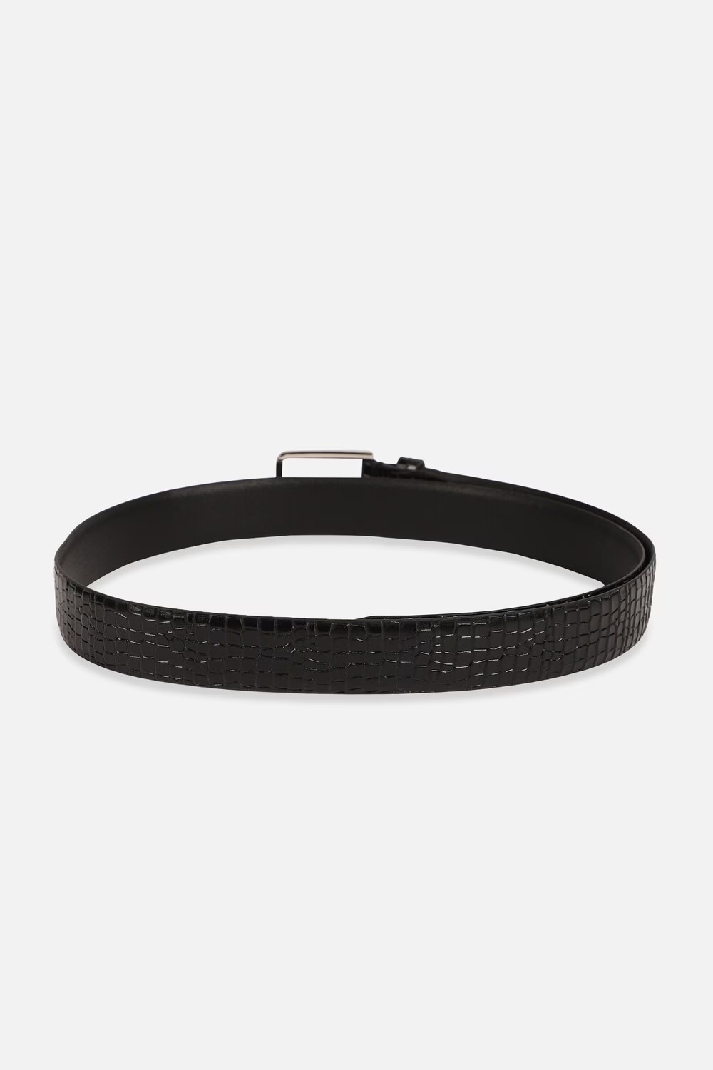 Men Black Textured Genuine Leather Formal Belt-Black