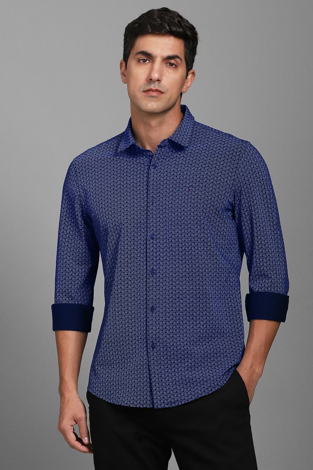 Men Blue Print Full Sleeves Casual Shirt-Blue