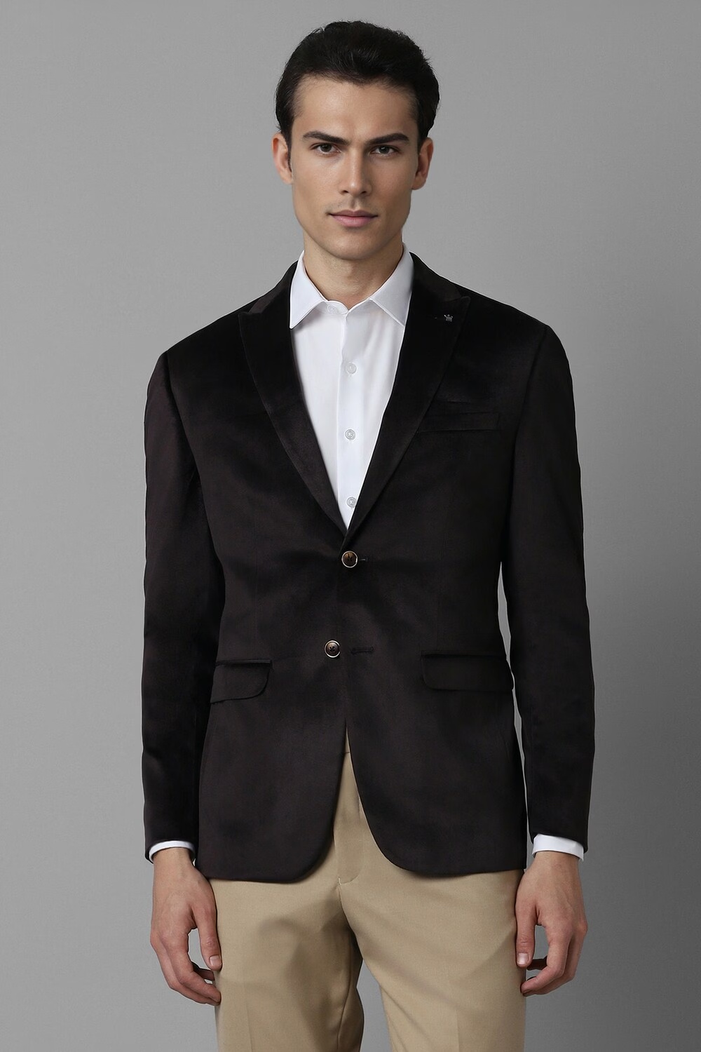 Men Brown Slim Fit Solid Formal Blazer-Brown