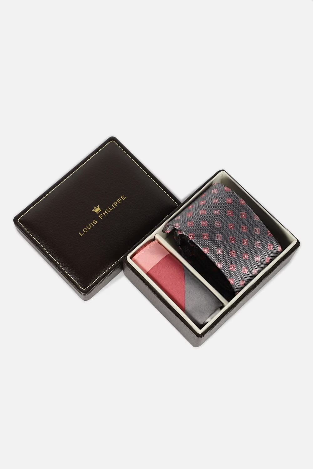 Men Grey Embroidered Tie and Pocket Square-Grey
