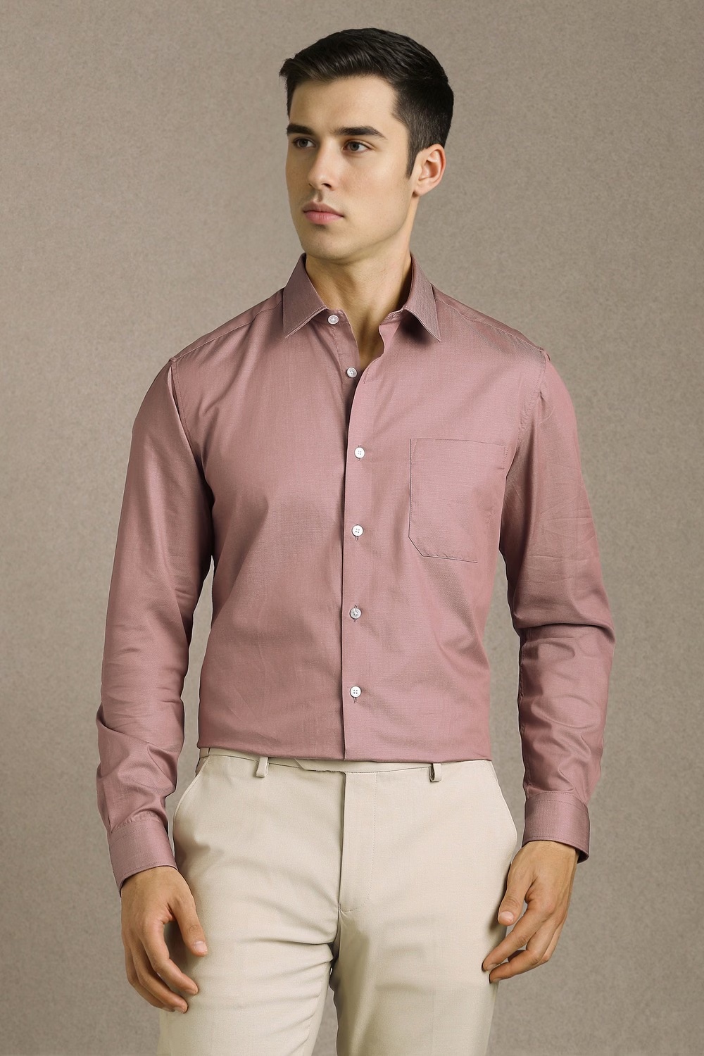 Men Pink Solid Full Sleeves Formal Shirt-Pink