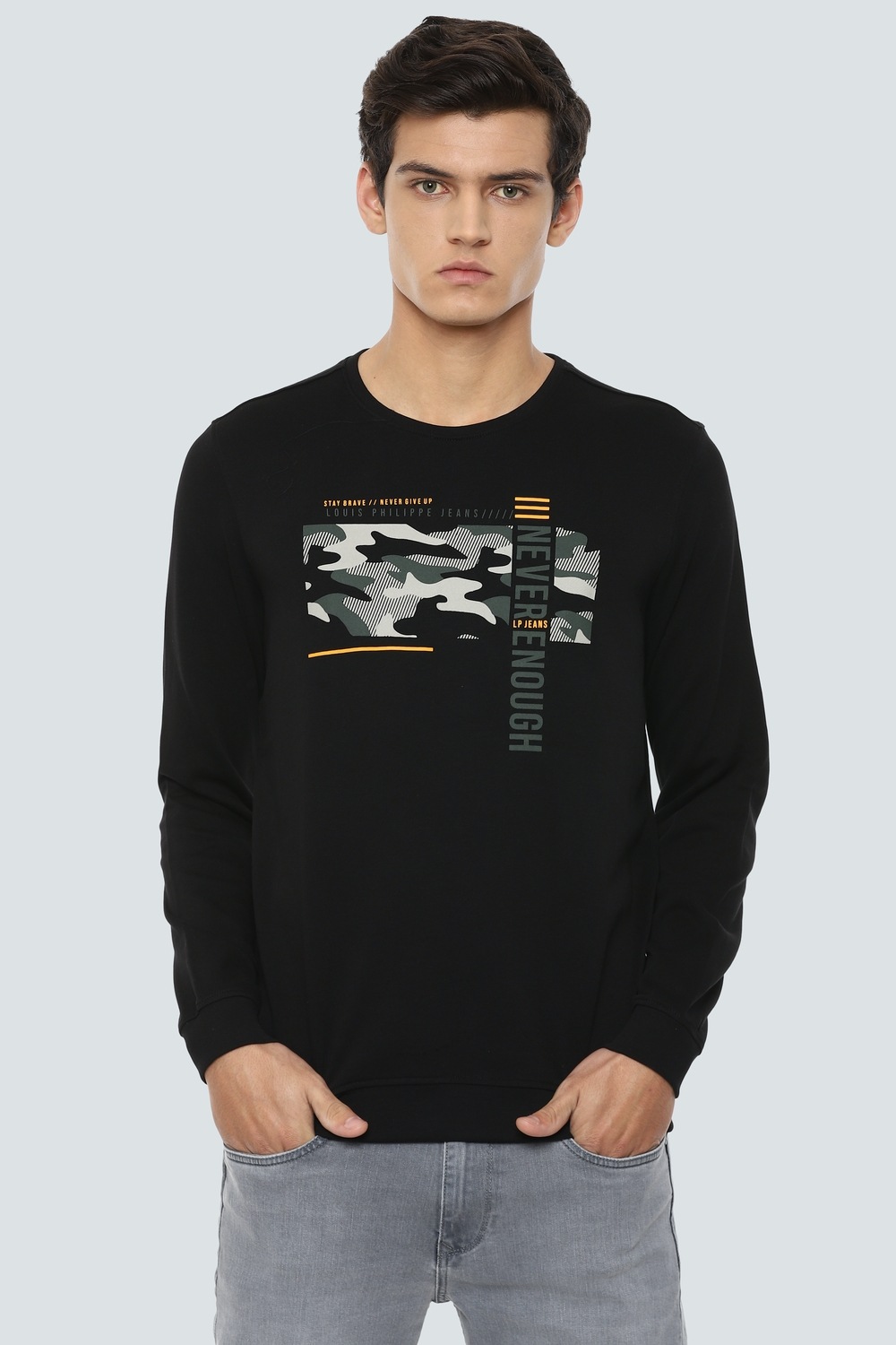 Men Casual Black Graphic Print Sweatshirt-Black