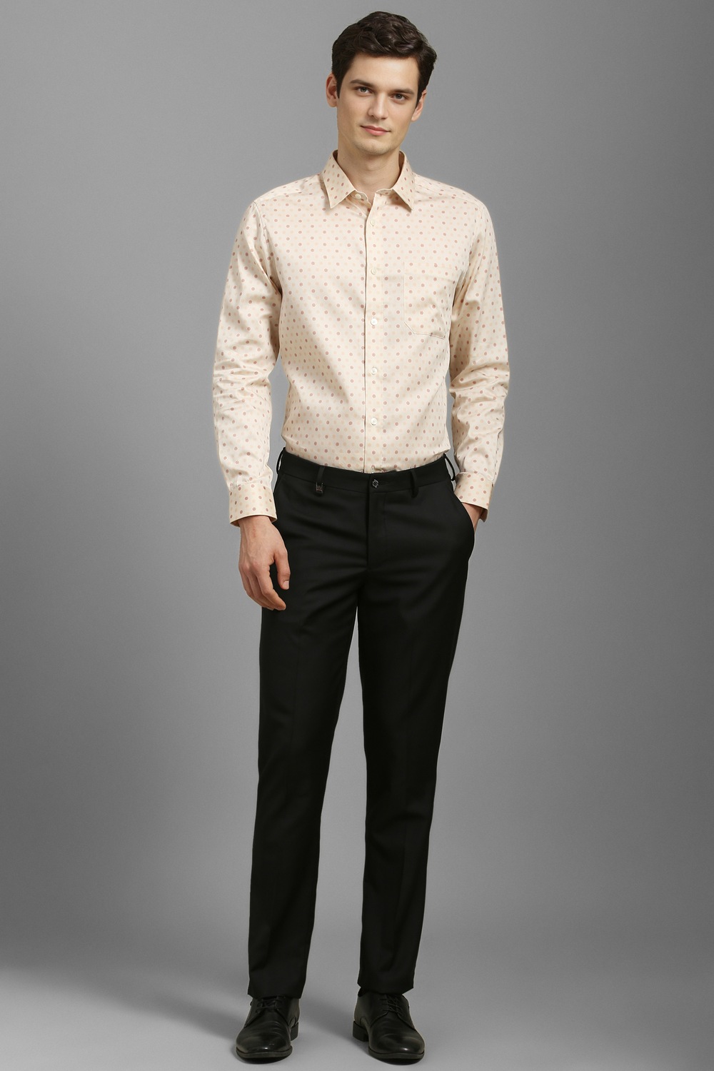 Men Beige Classic Fit Print Full Sleeves Formal Shirt-Beige