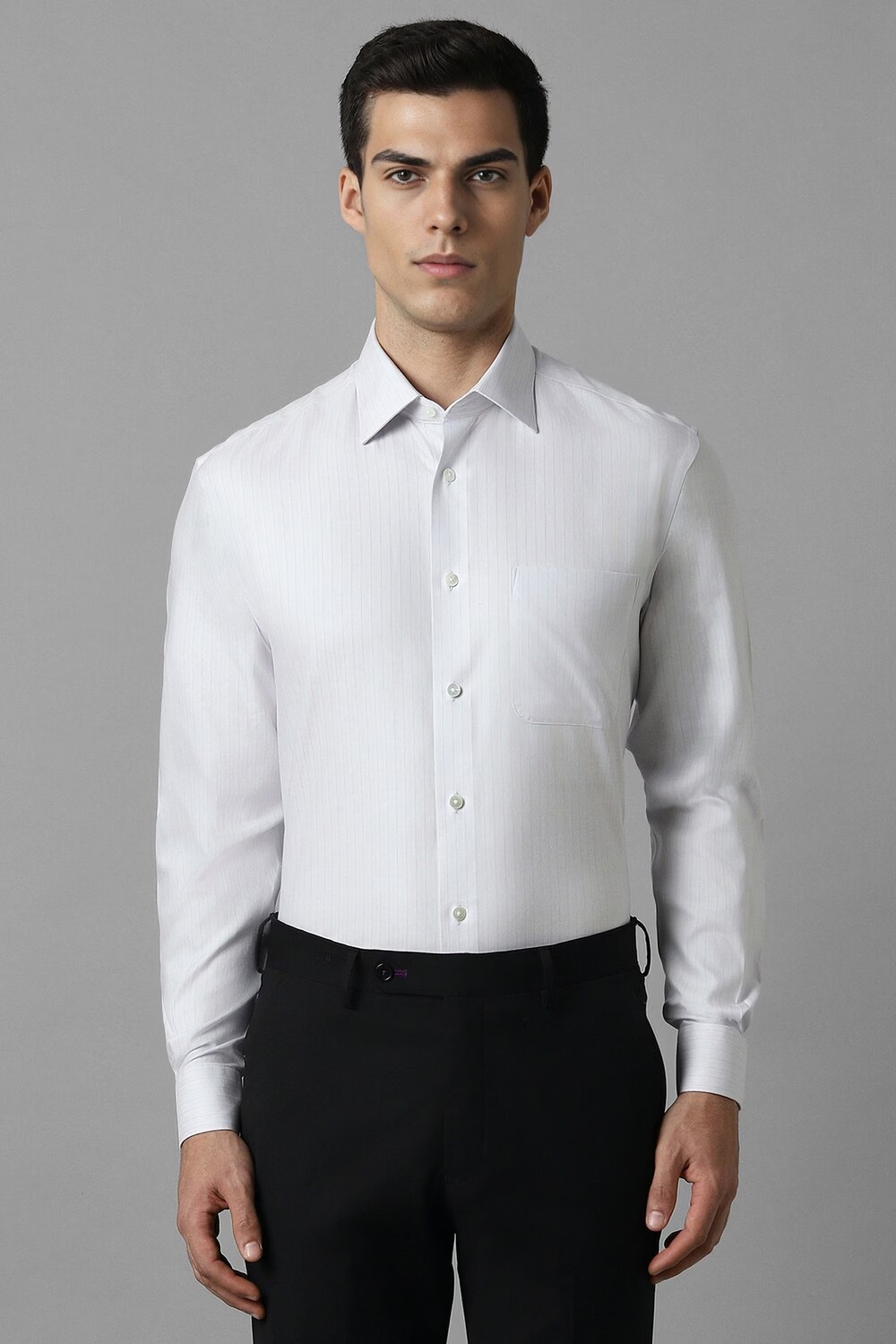 Men White Classic Fit Stripe Full Sleeves Formal Shirt-White