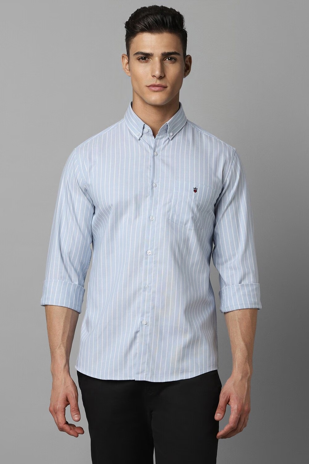 Men Blue Slim Fit Stripe Full Sleeves Casual Shirt-Blue