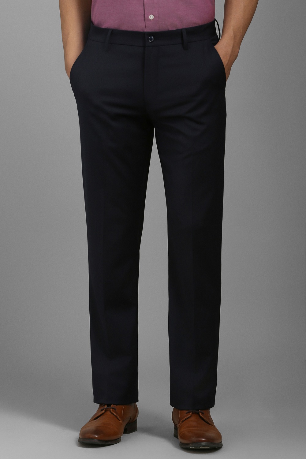 Men Black Regular Fit Textured Flat Front Formal Trousers-Black