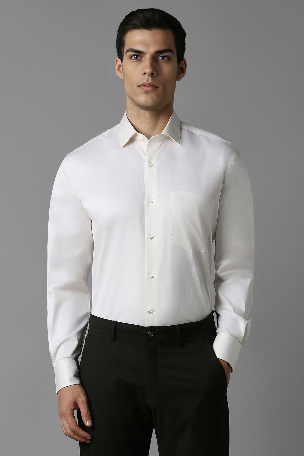 Men White Classic Fit Textured Full Sleeves Formal Shirt-White
