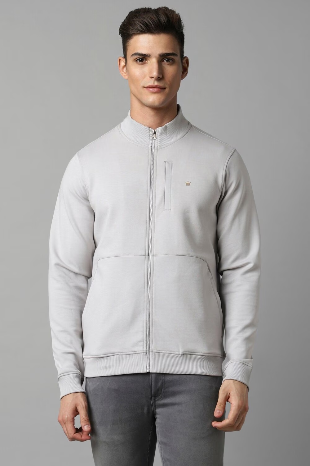 Men Casual Grey Solid Sweatshirt-Grey