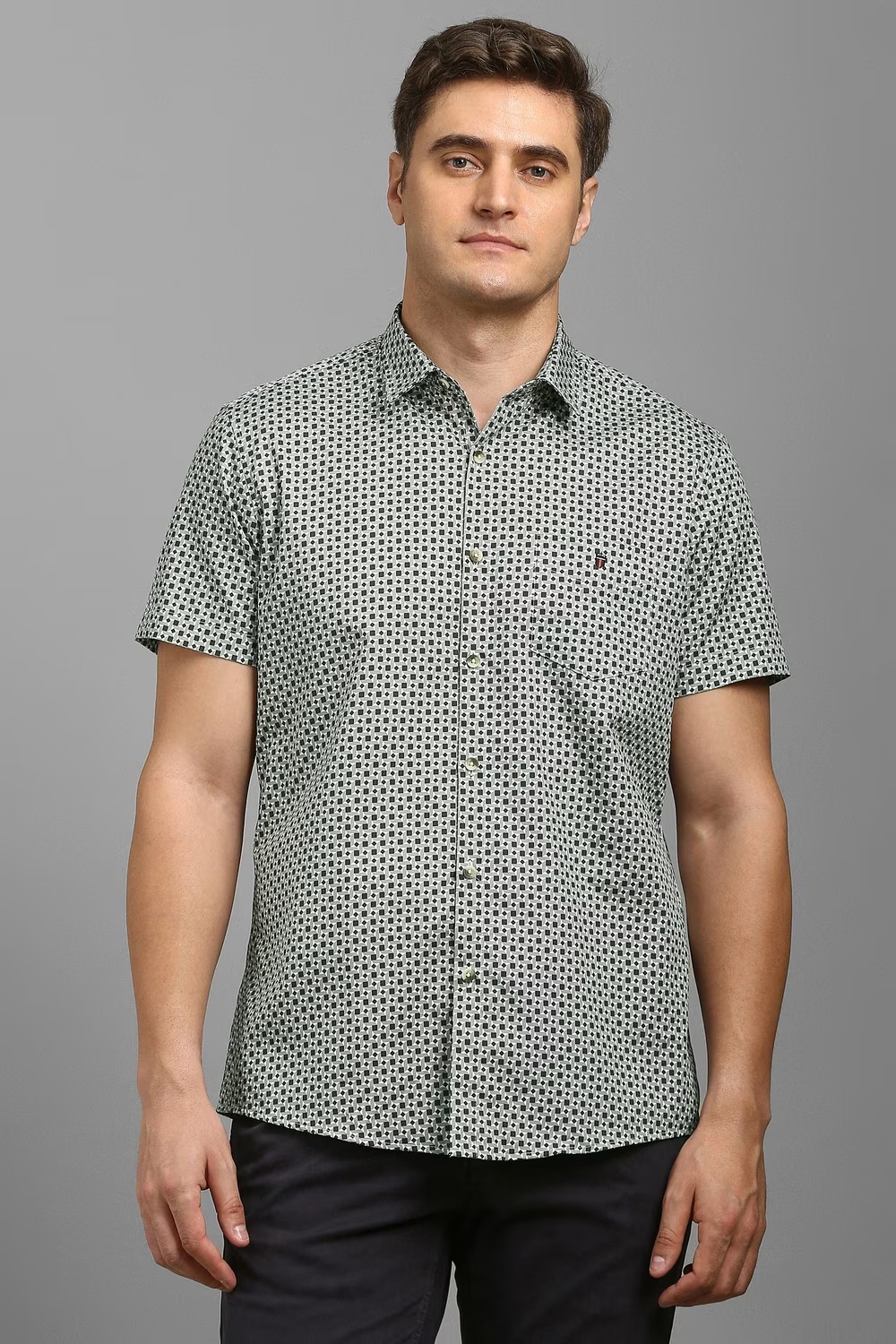 Men Green Print Half Sleeves Casual Shirt-Green