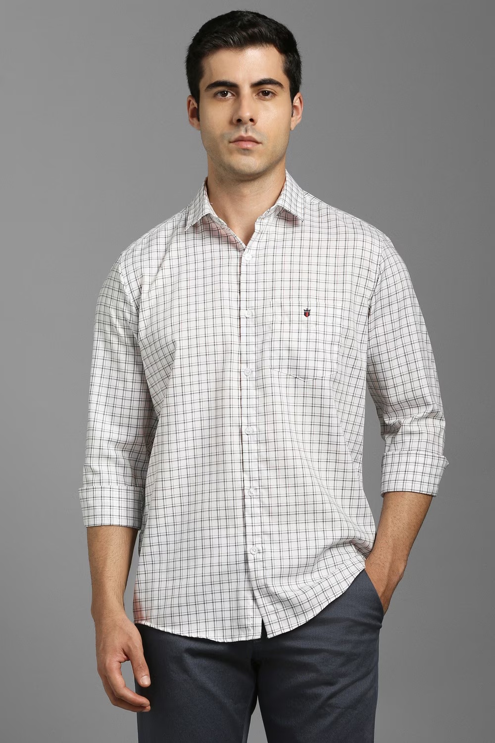 Men White Check Full Sleeves Casual Shirt-White