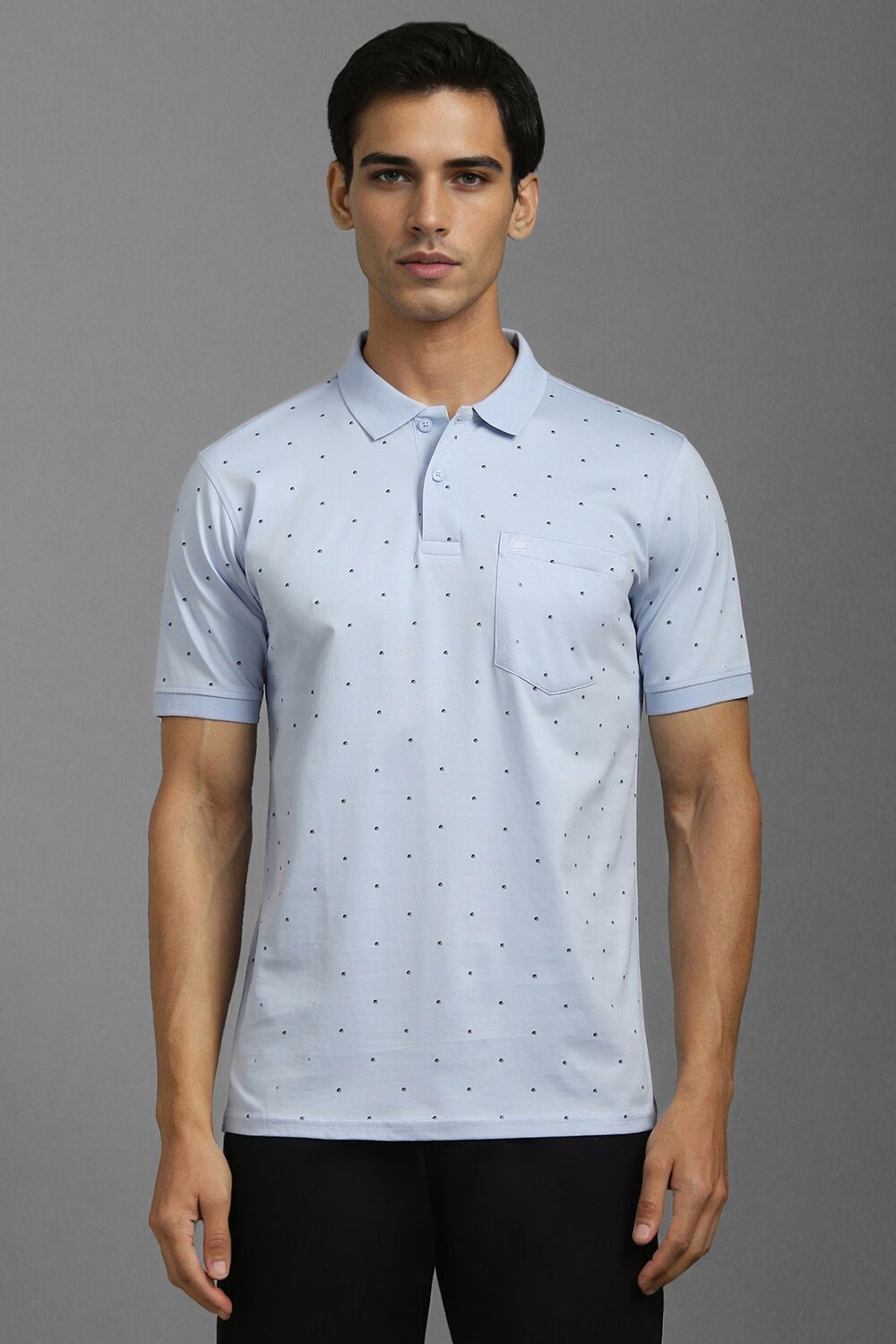 Men Blue Print Polo Neck T-shirt-Blue