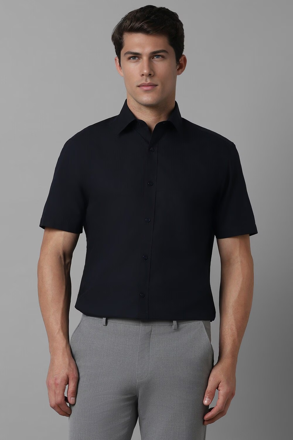 Men Navy Classic Fit Solid Half Sleeves Formal Shirt-Navy