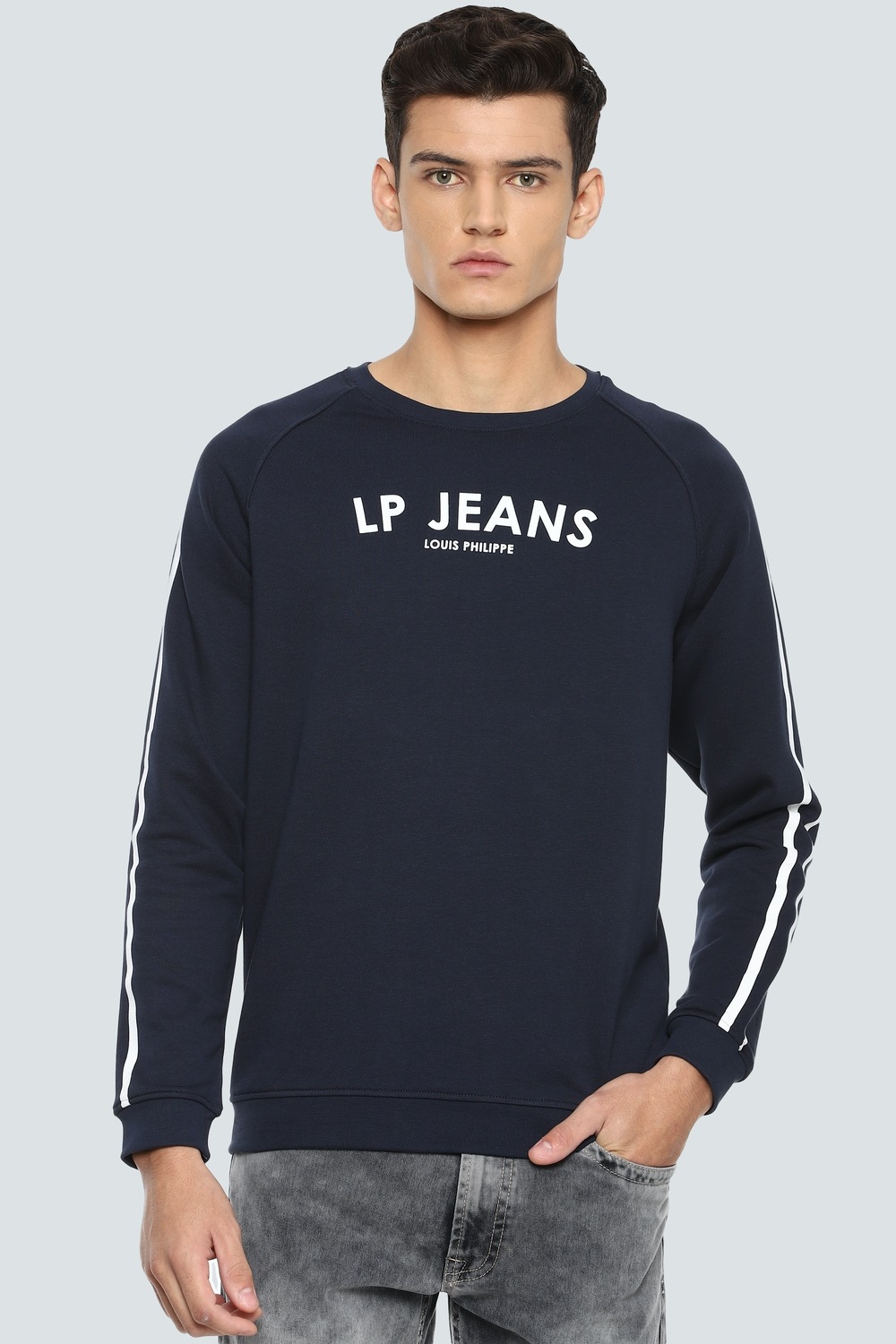 Men Casual Navy Print Sweatshirt-Navy