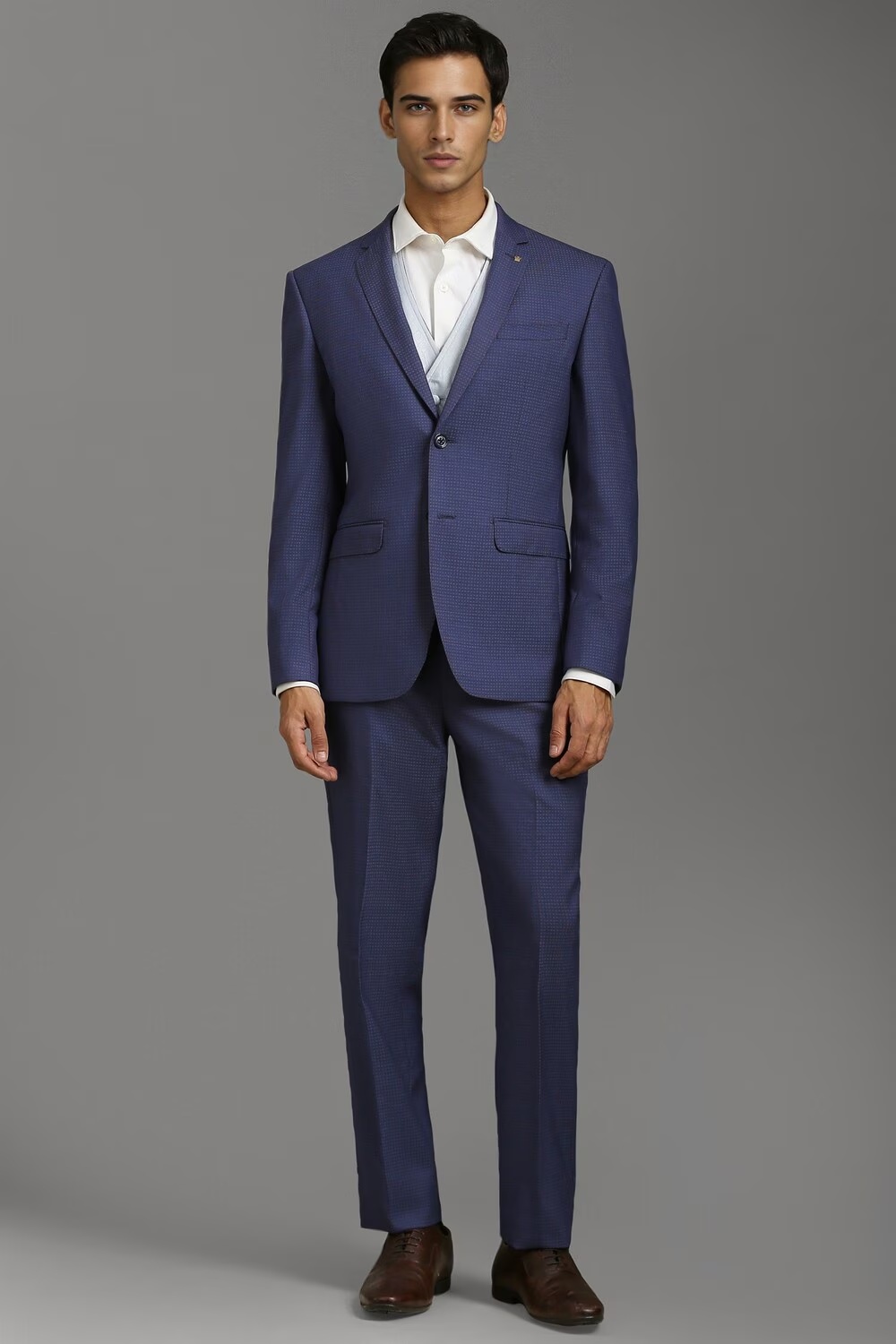 Men Navy Slim Fit Print Formal Three Piece Suit-Navy