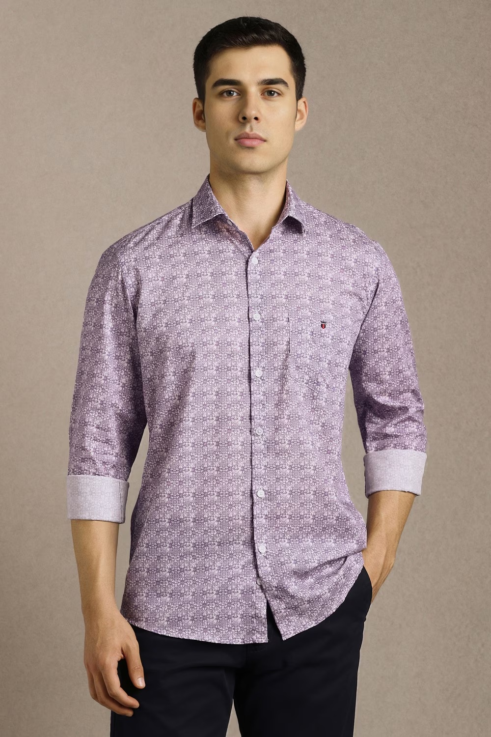 Men Lilac Print Full Sleeves Casual Shirt-Lilac