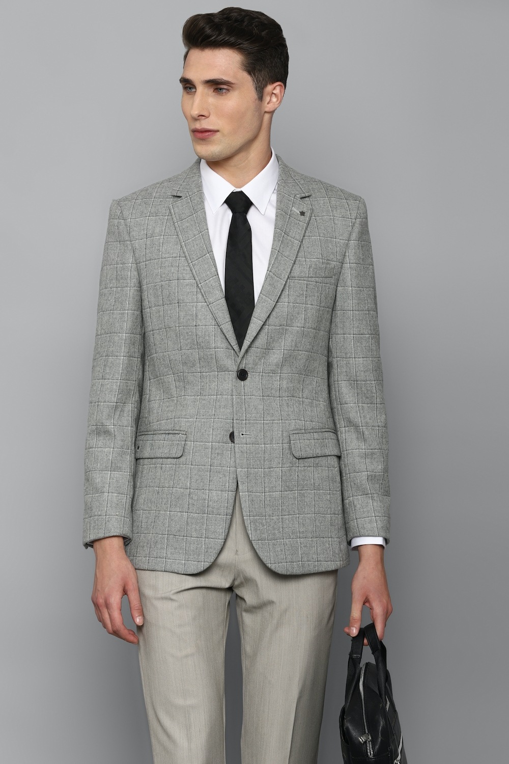 Men Grey Regular Fit Check Formal Blazer-Grey
