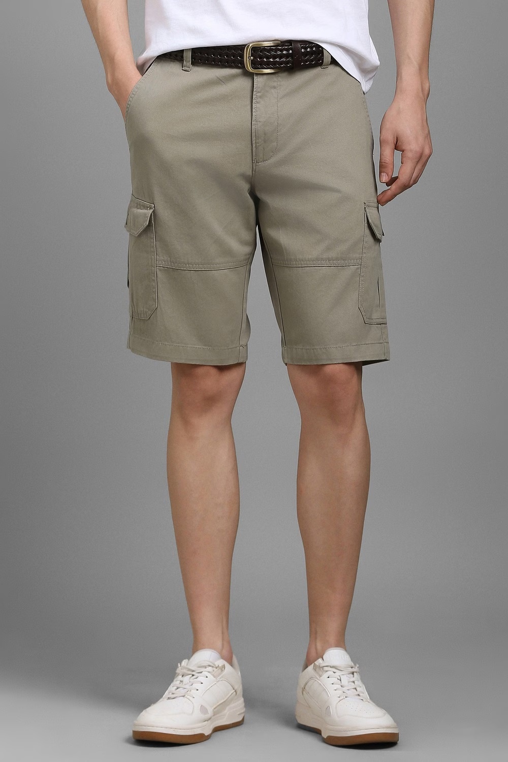 Men Grey Solid Shorts-Grey