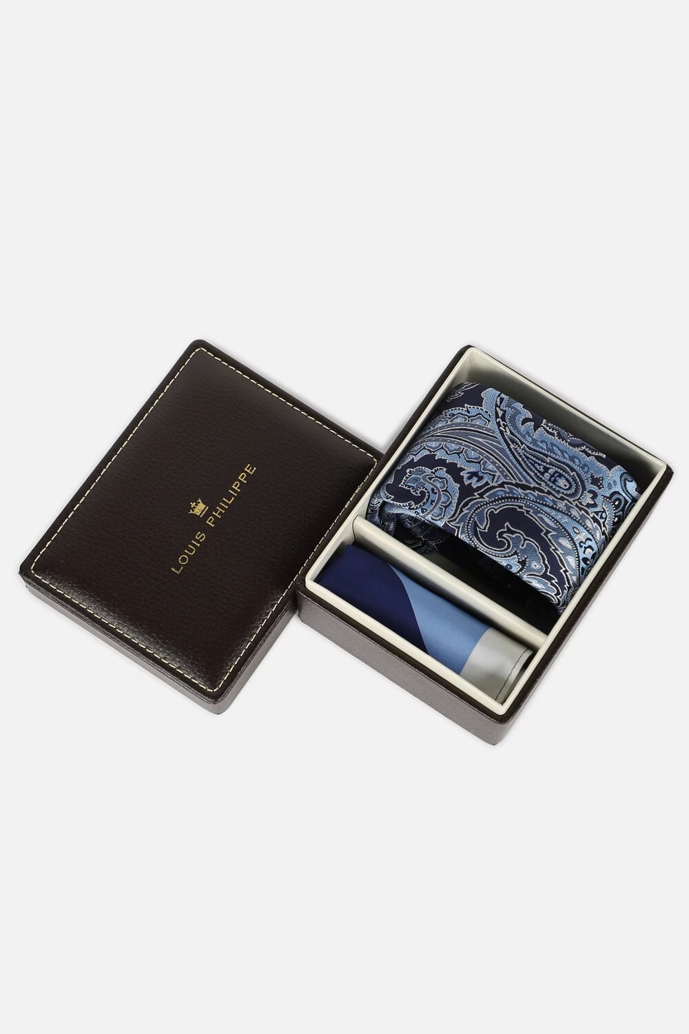 Men Navy Embroidered Tie and Pocket Square-Navy