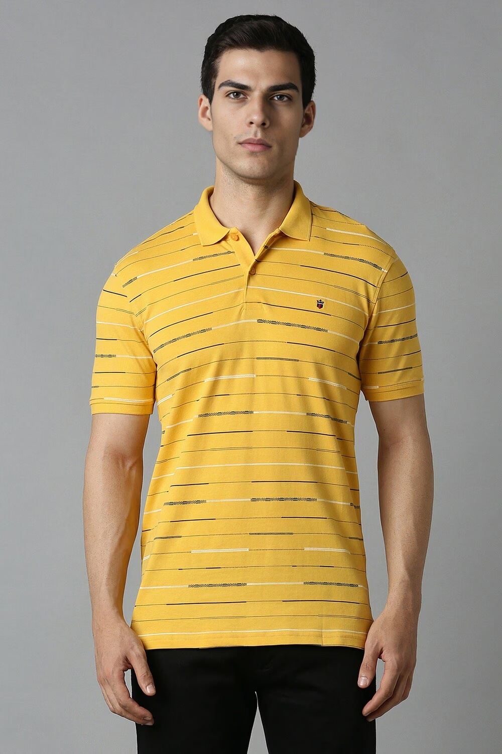 Men Yellow Stripe Polo Neck T-shirt-Yellow