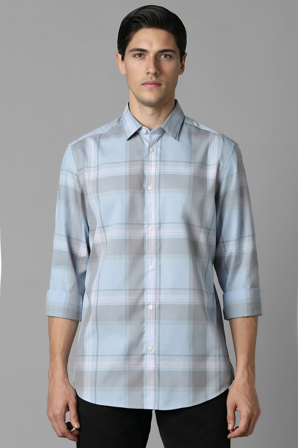 Men Blue Classic Fit Check Full Sleeves Casual Shirt-Blue