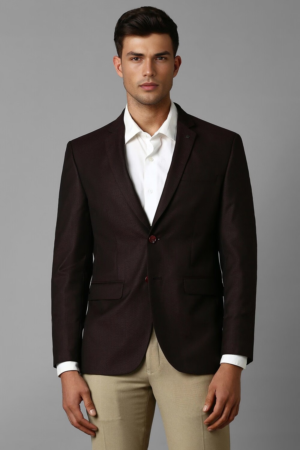 Men Brown Slim Fit Textured Formal Blazer-Brown