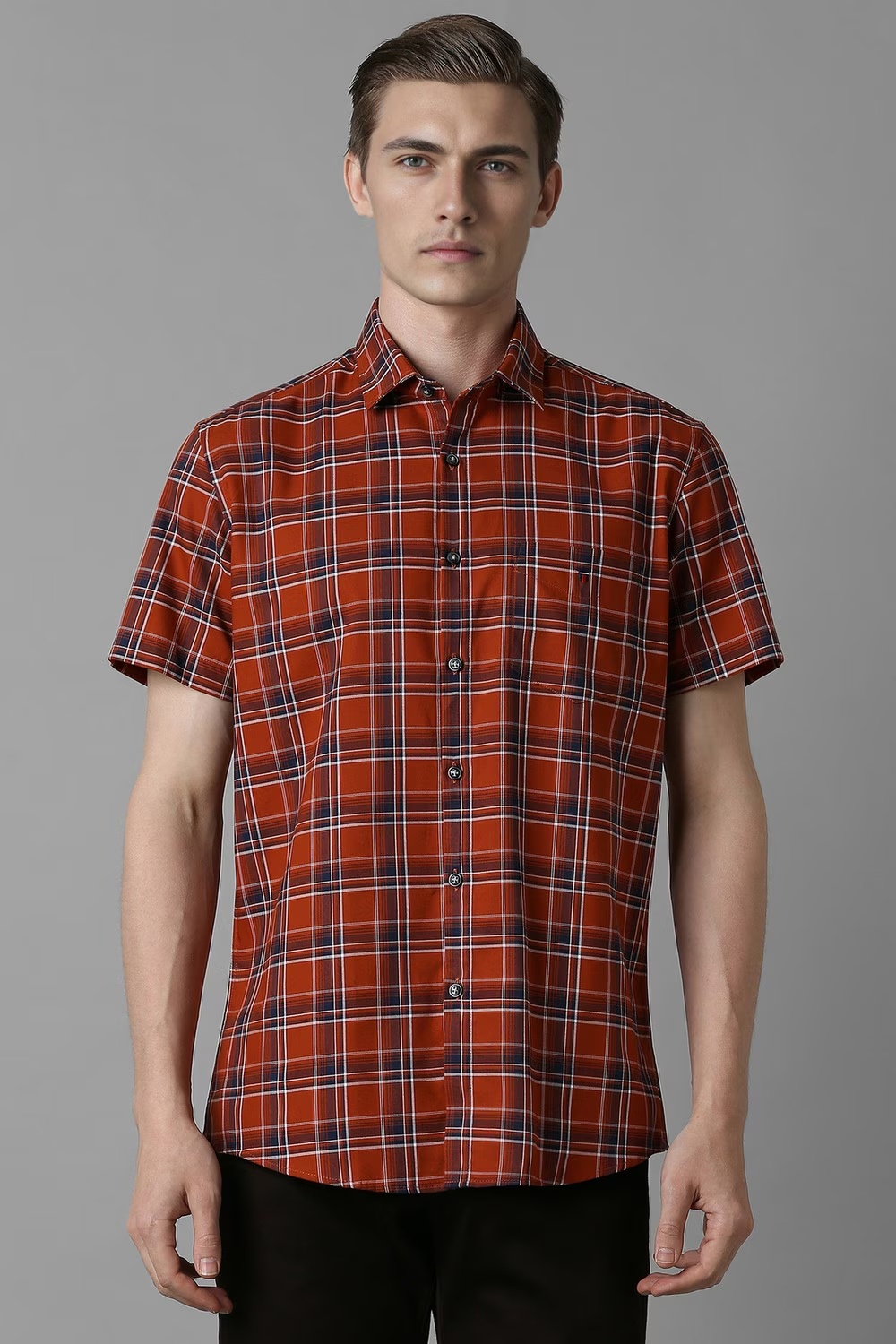 Men Red Check Half Sleeves Casual Shirt-Red