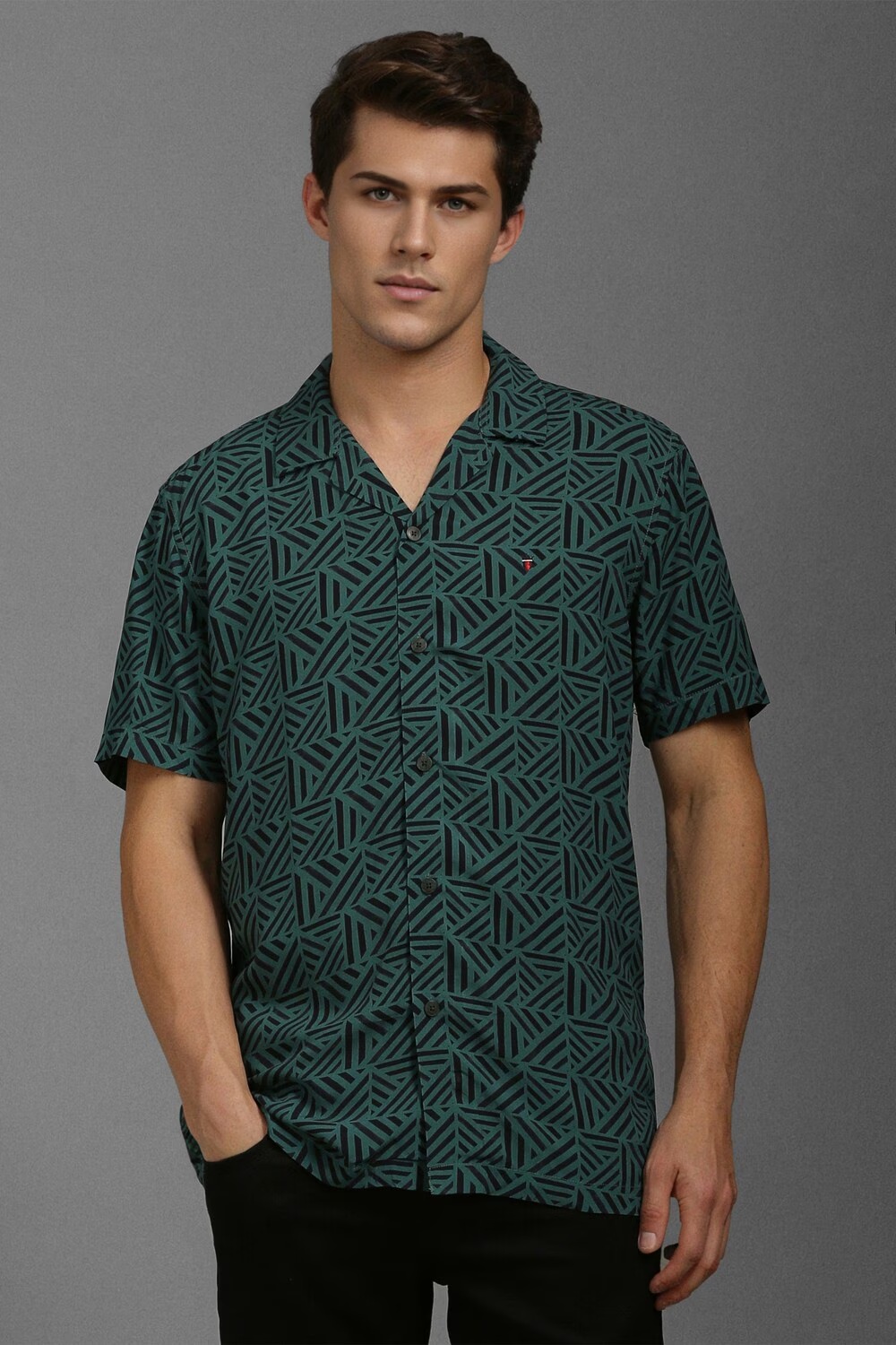 Men Green Slim Fit Print Half Sleeves Casual Shirt-Green