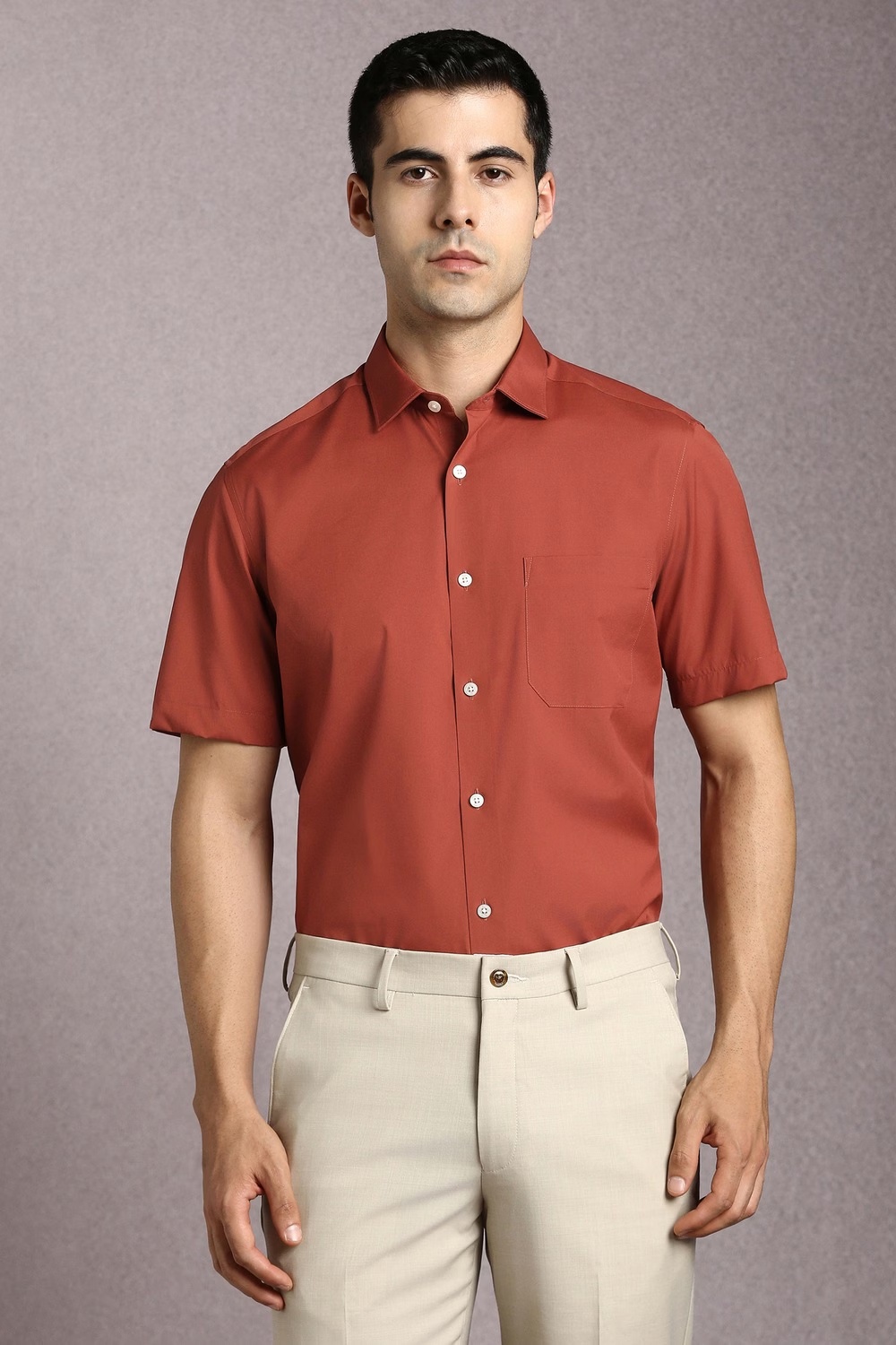 Men Marron Solid Half Sleeves Formal Shirt-Marron