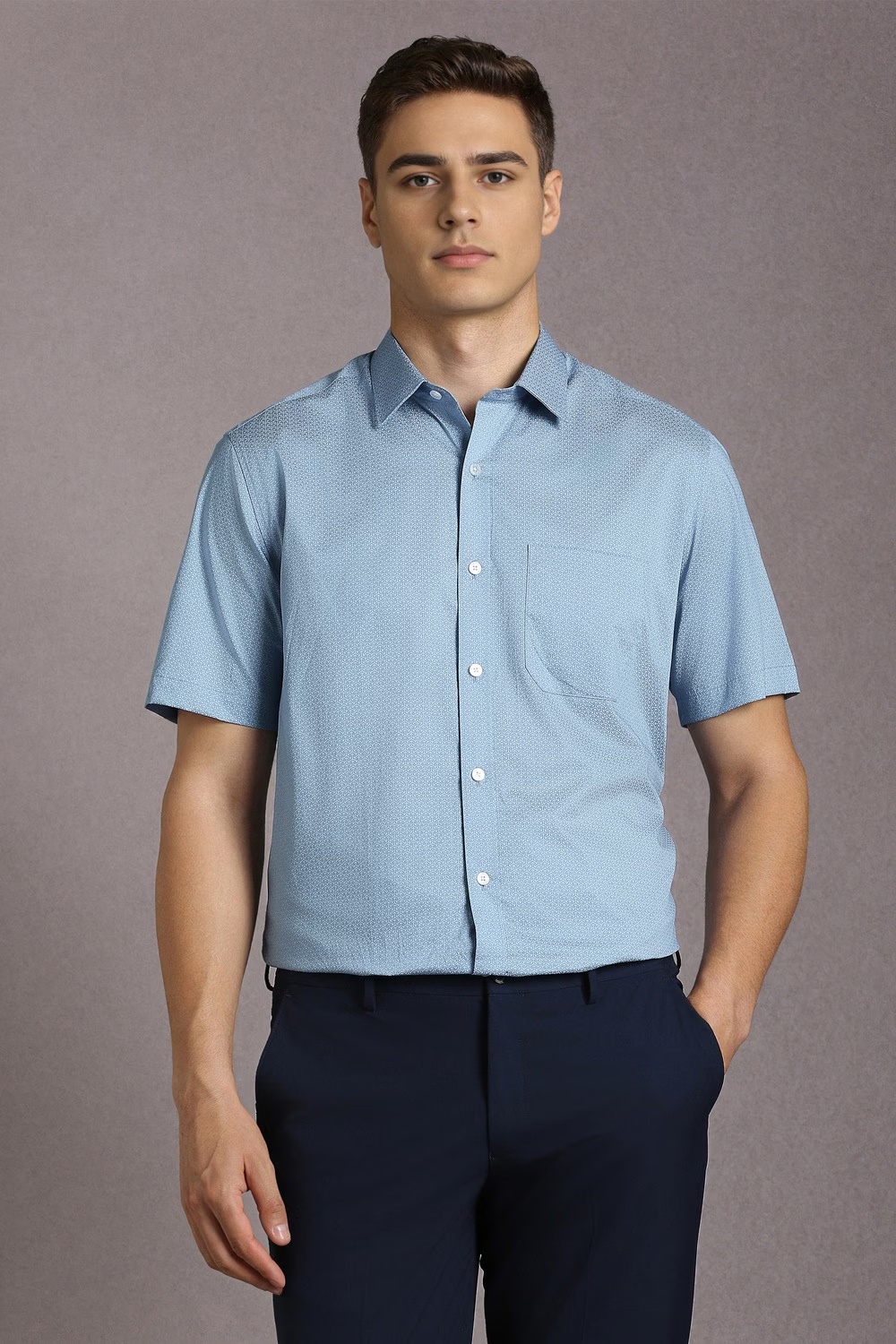 Men Light Blue Print Half Sleeves Formal Shirt-Light Blue